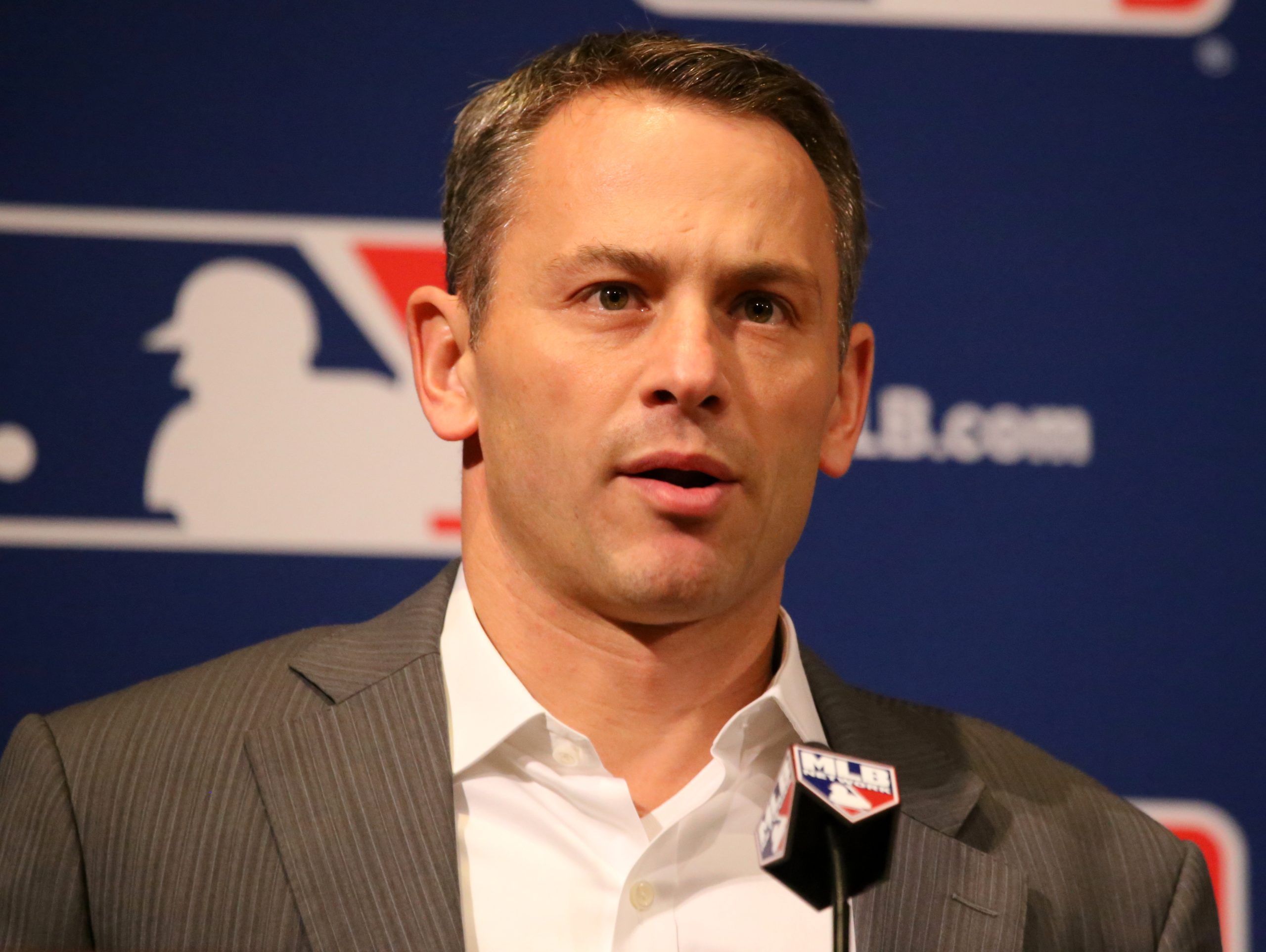 Chicago Cubs General Manager Jed Hoyer in the dugout.