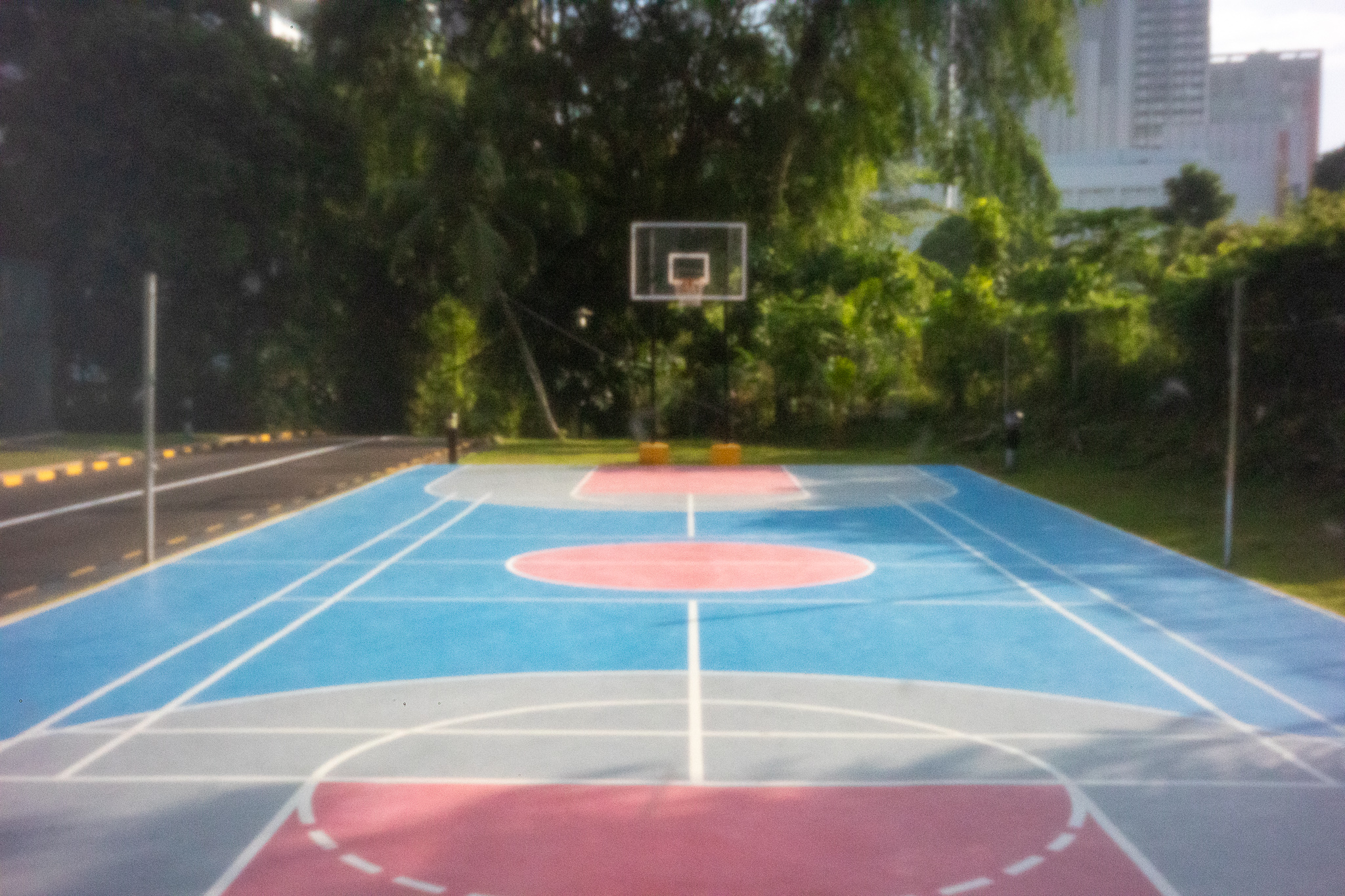 NBA basketball court with playoff graphics