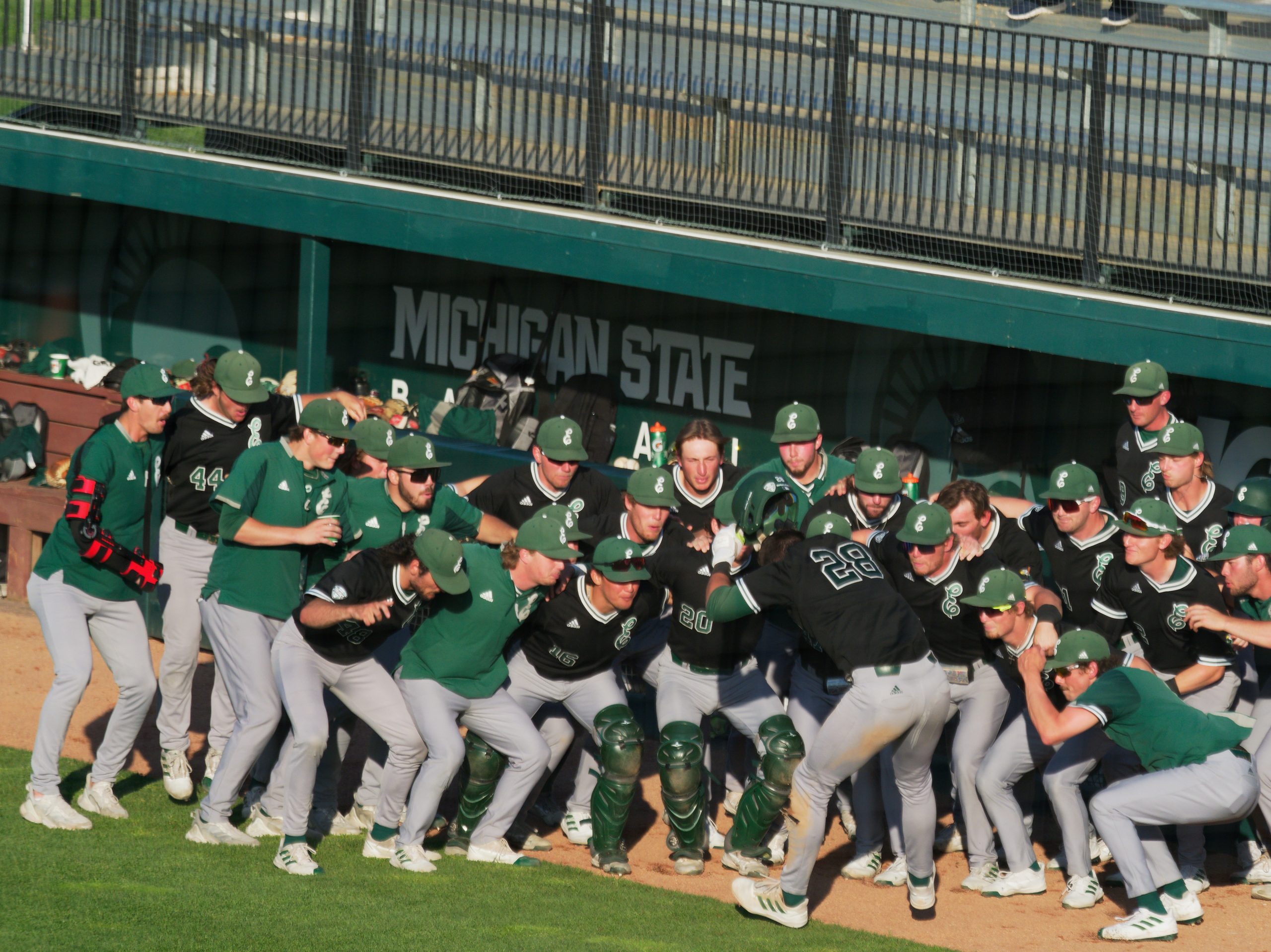 Baseball players on the field during an NCAA tournament game.