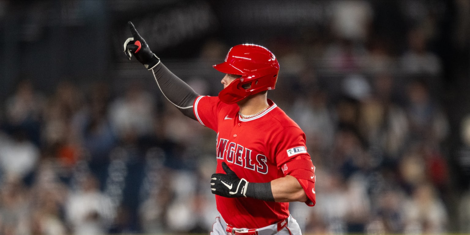 Logan O'Hoppe at bat for the Los Angeles Angels during a game.