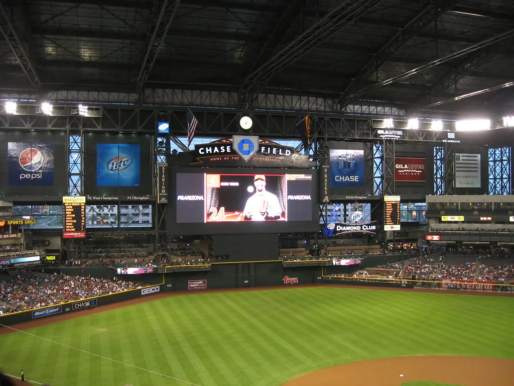 A baseball player at bat in a stadium during a Major League Baseball game.