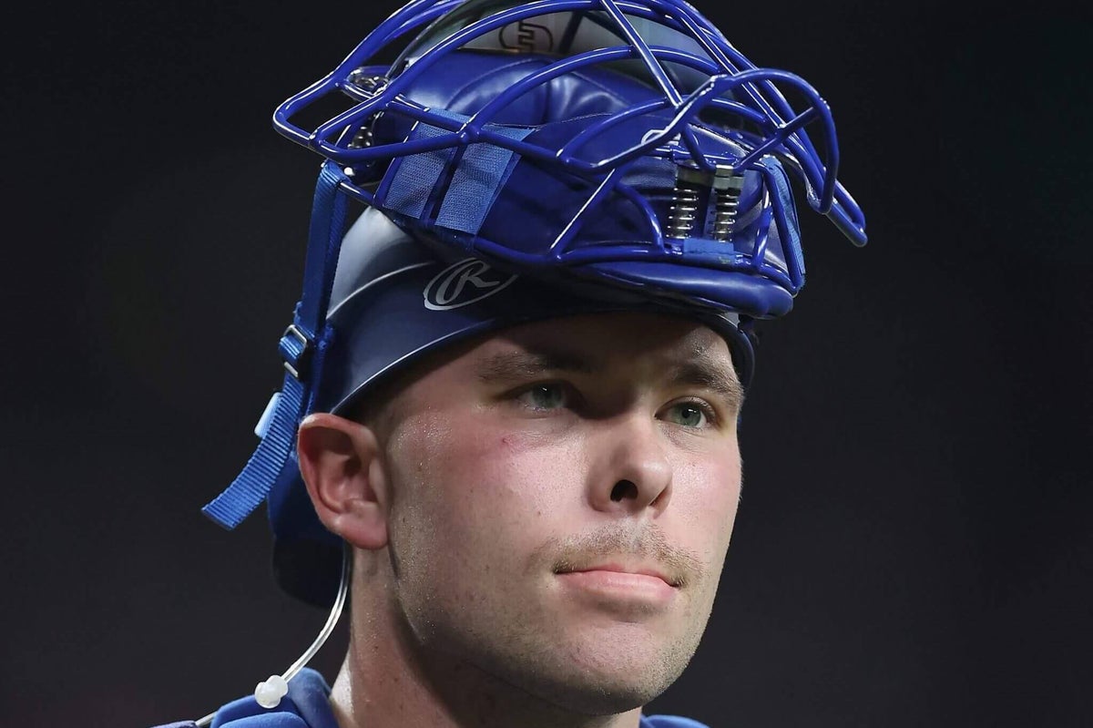 Los Angeles Dodgers catcher Dalton Rushing in uniform during a baseball game.