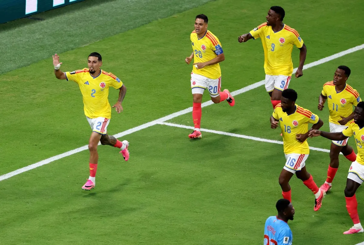 Daniel Munoz celebrates his winning goal for Colombia against DR Congo in the FIFA World Cup 2026.