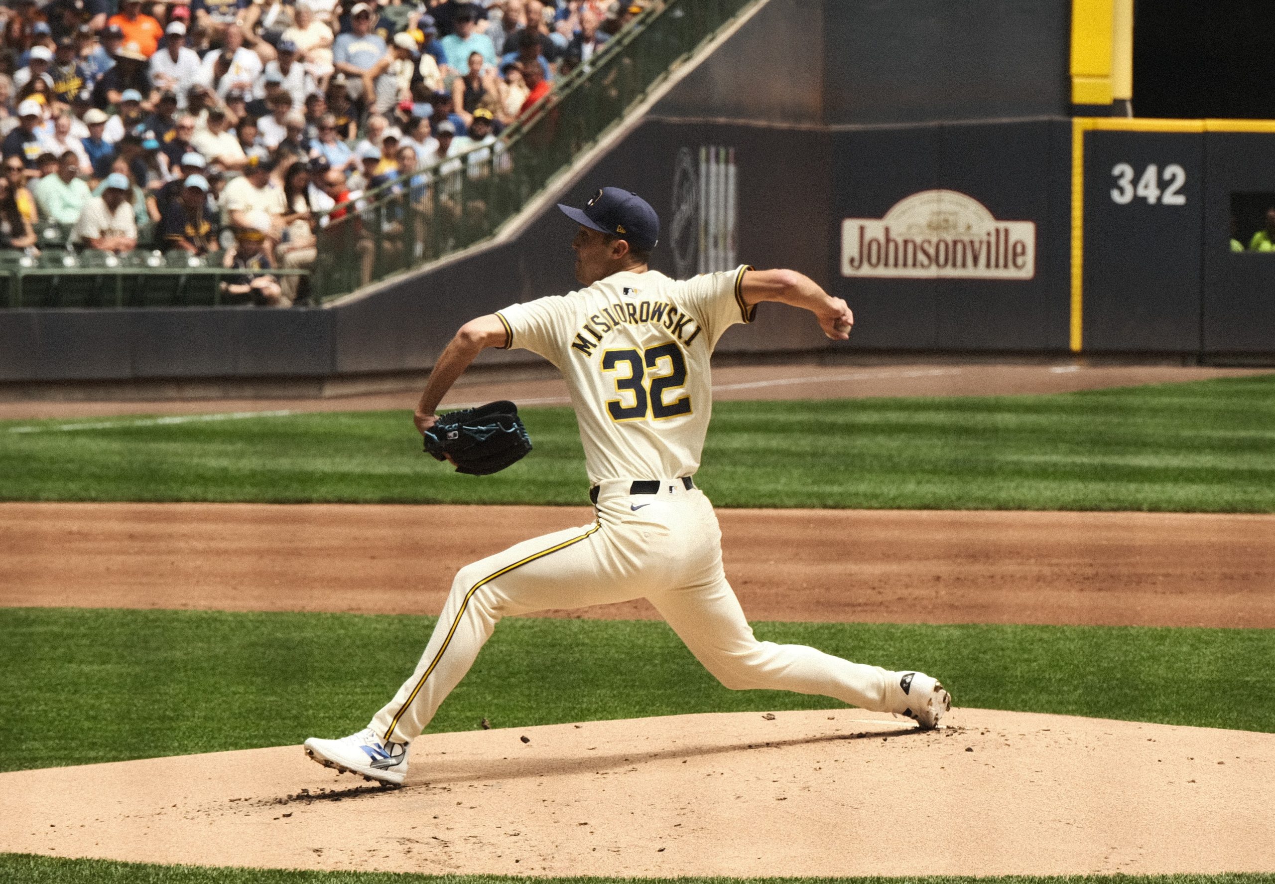 Milwaukee Brewers pitcher Jacob Misiorowski in action on the mound.