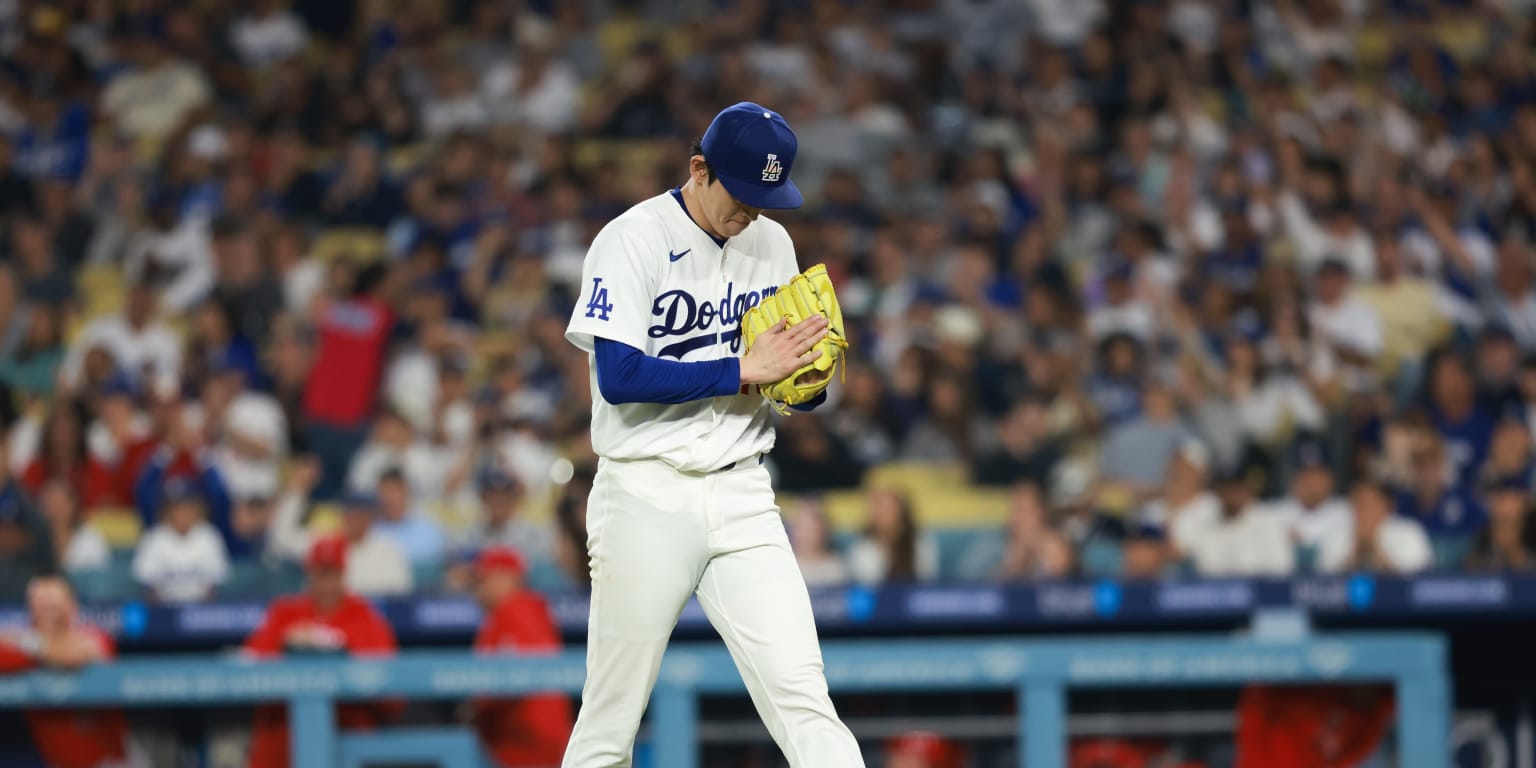 Roki Sasaki pitching during a baseball game for the Los Angeles Dodgers.