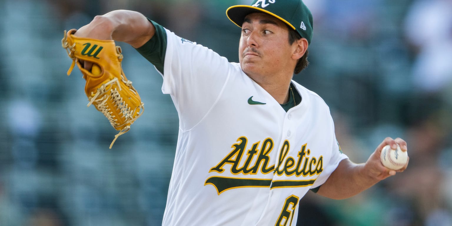 Oakland Athletics rookie pitcher Gage Jump in action during a game.