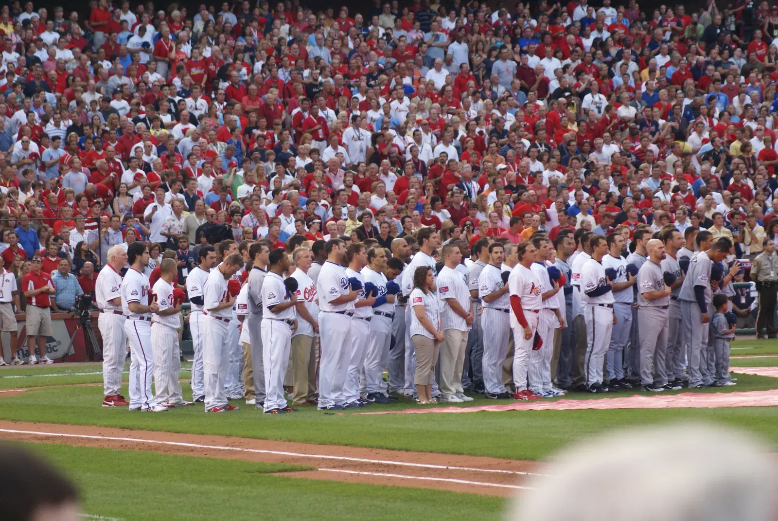 Photo of MLB players on the field during an All-Star Game.