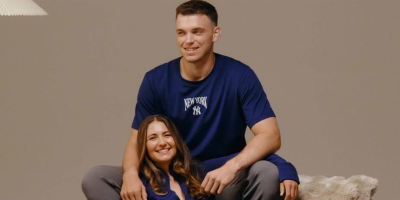 Yankees first baseman Ben Rice and Sara Falkson model lululemon MLB fan apparel from the new partnership collection