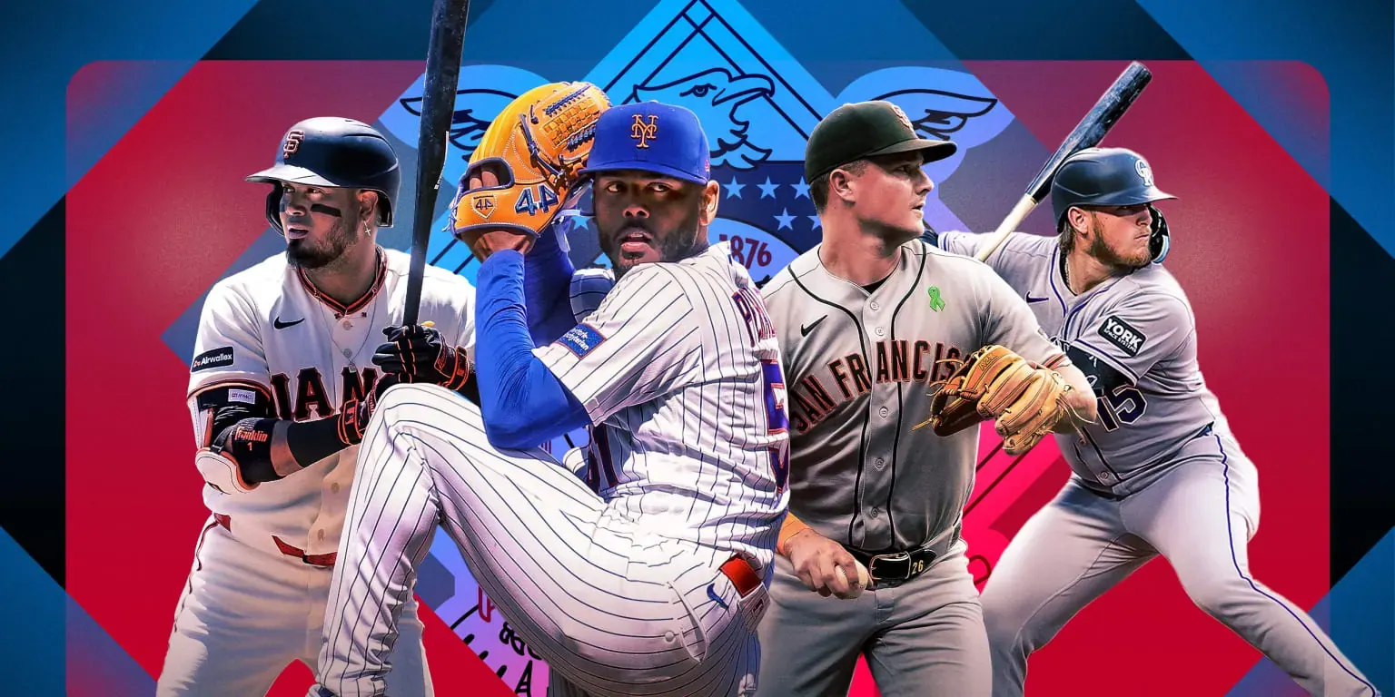 A baseball player in a National League uniform during a game, symbolizing the upcoming MLB Trade Deadline.