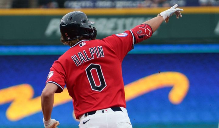 Petey Halpin celebrates first MLB homer with a playful slap in Guardians dugout