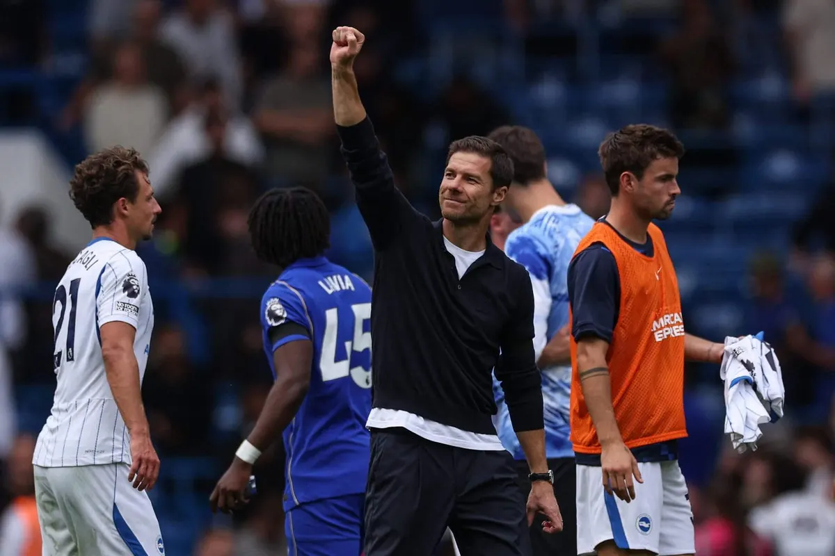 Xabi Alonso, Chelsea head coach, watches from the sideline during a Premier League match at Stamford Bridge.