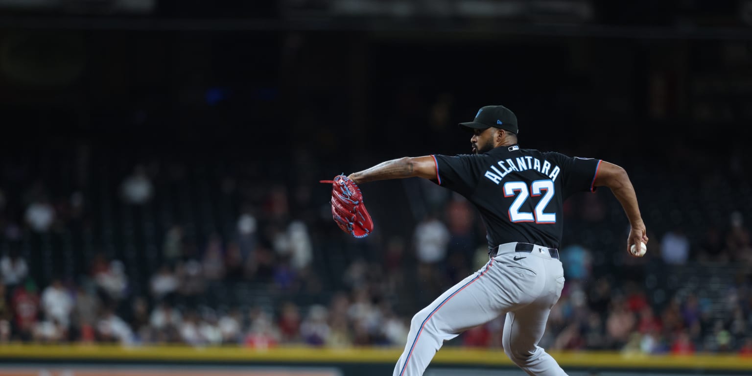 Sandy Alcantara delivers a pitch during the ninth inning of a Marlins game at Chase Field in Phoenix