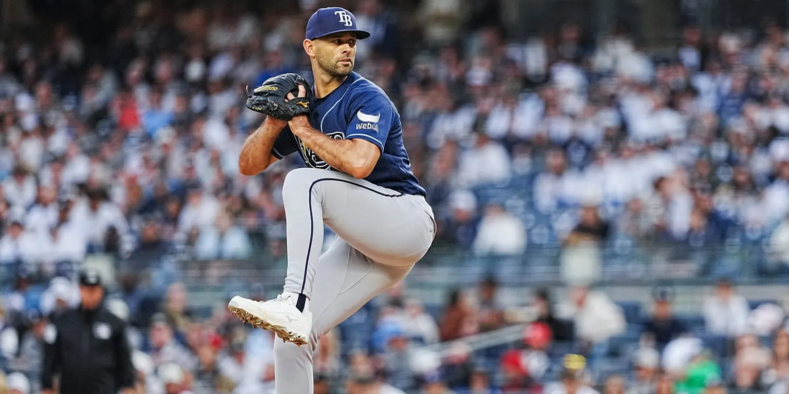 Nick Martinez pitching for the Tampa Bay Rays at Yankee Stadium during a regular season start