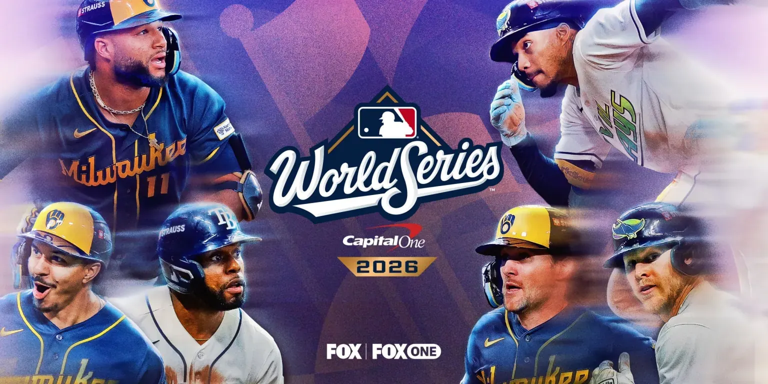 Milwaukee Brewers and Tampa Bay Rays players running the bases during a World Series game